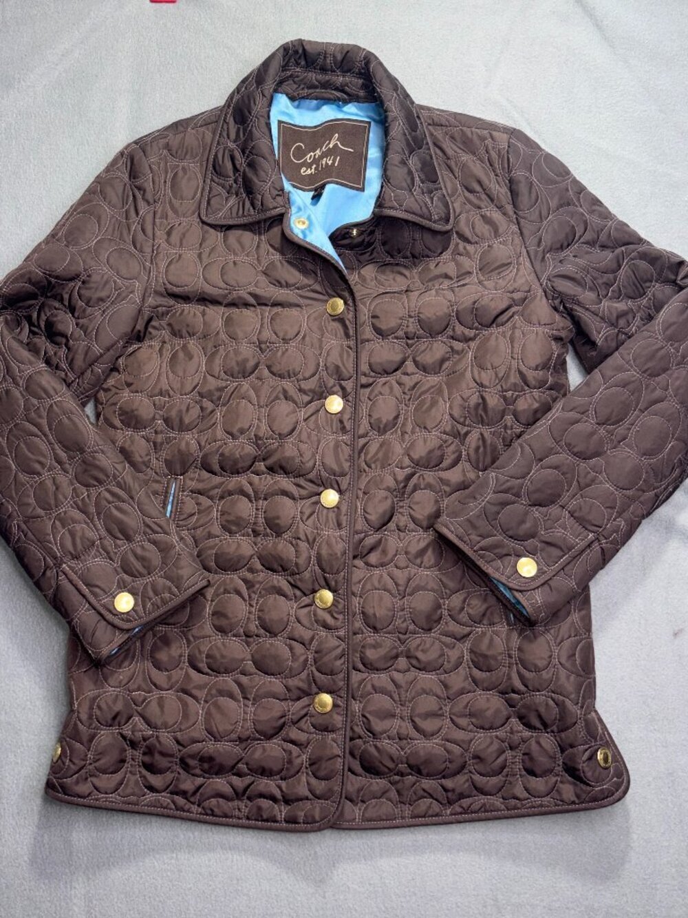 Coach Classic Quilted Jacket with Gold Snaps Brown Classic Capsule sz. XS